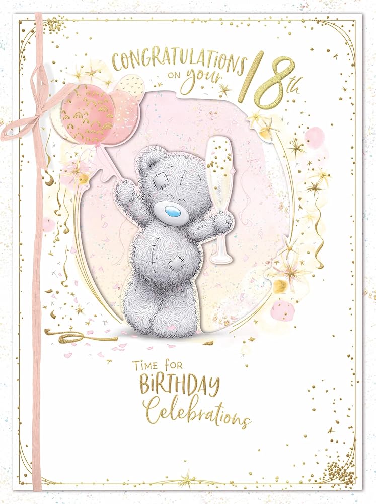 Bear With Champagne Flute And Balloons Large Luxury Boxed Handmade18th Birthday Card
