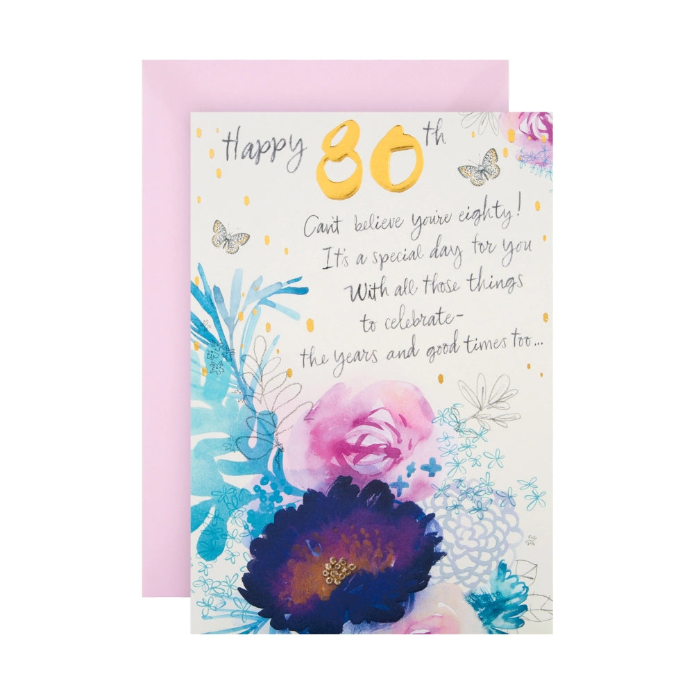 Willow Bouquet Classic Embossed Floral Design 80th Birthday Card