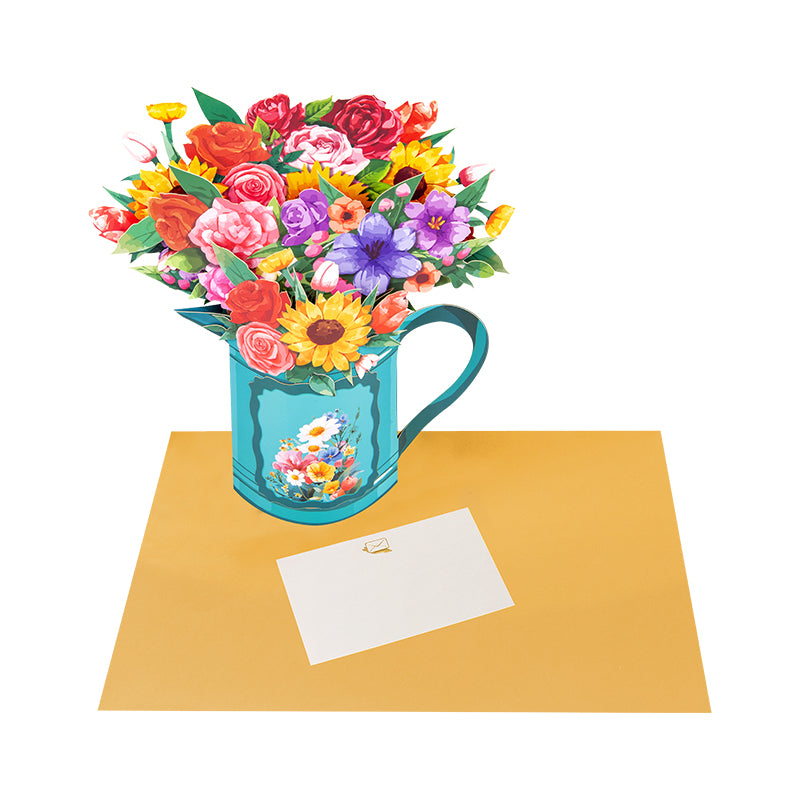 Garden Symphony Mixed Flower 3D Pop Up Pitcher Vase Greeting Card - Birthday Anniversary Mother's Valentine's Day