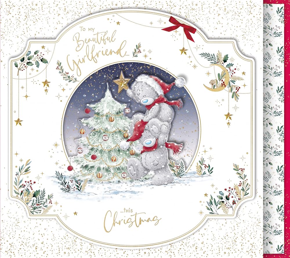Bears Decorating Tree For Beautiful Girlfriend Luxury Extra-Large Boxed Handmade Christmas Card