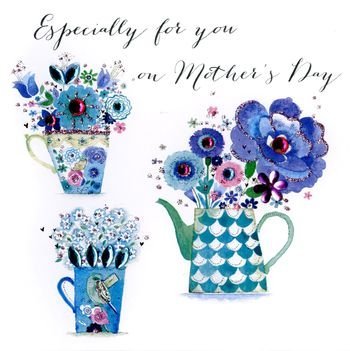 Cups and Jug with Flowers Handmade Mother's Day Card