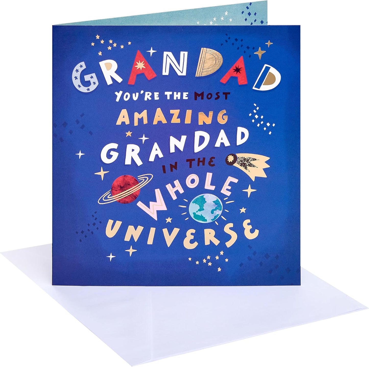 Planets and Lettering Design Grandad Birthday Card