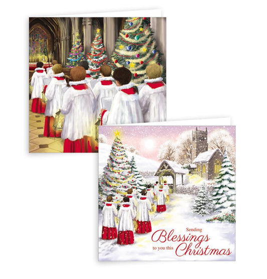 Pack of 10 Choir Scene Design Square Christmas Cards