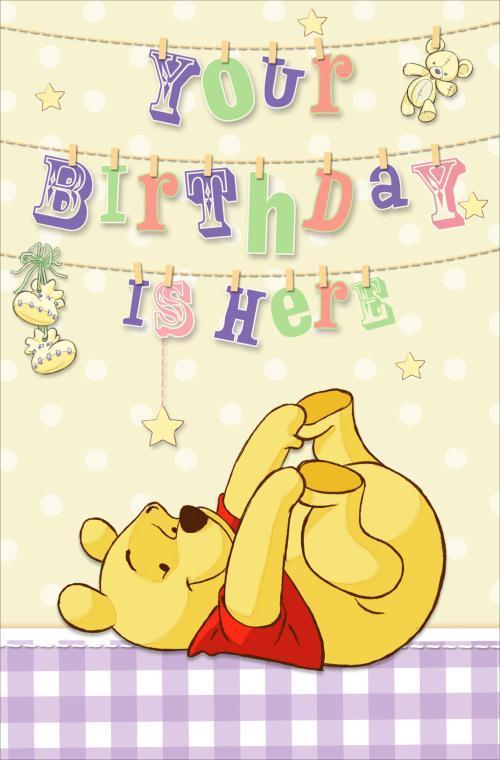 Disney Winnie the Pooh your Birthday is Here Birthday Greetings Card 