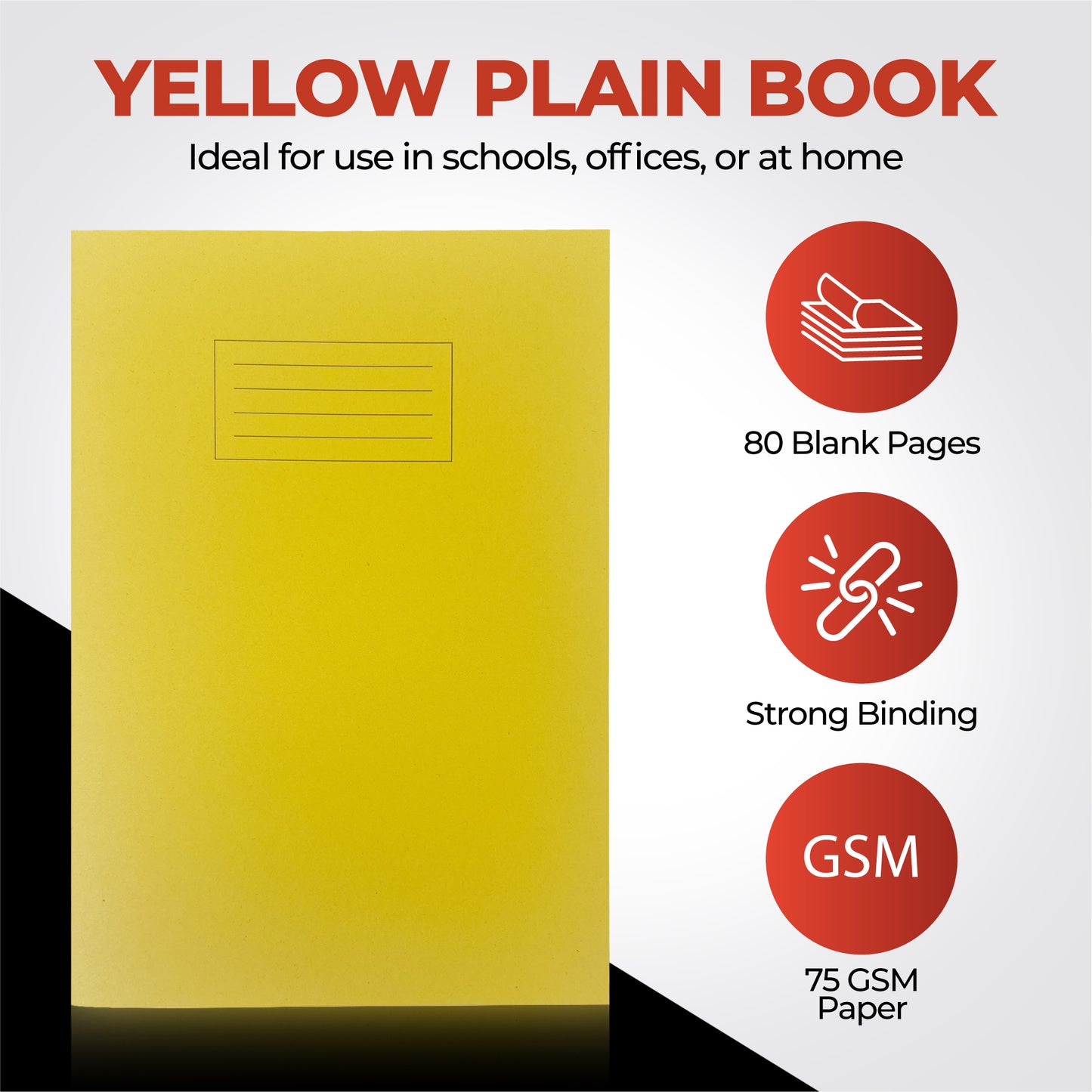 Pack of 50 Janrax A4 Yellow 80 Page Blank Paper Exercise Books WF Paper with 225gsm Manilla Cover