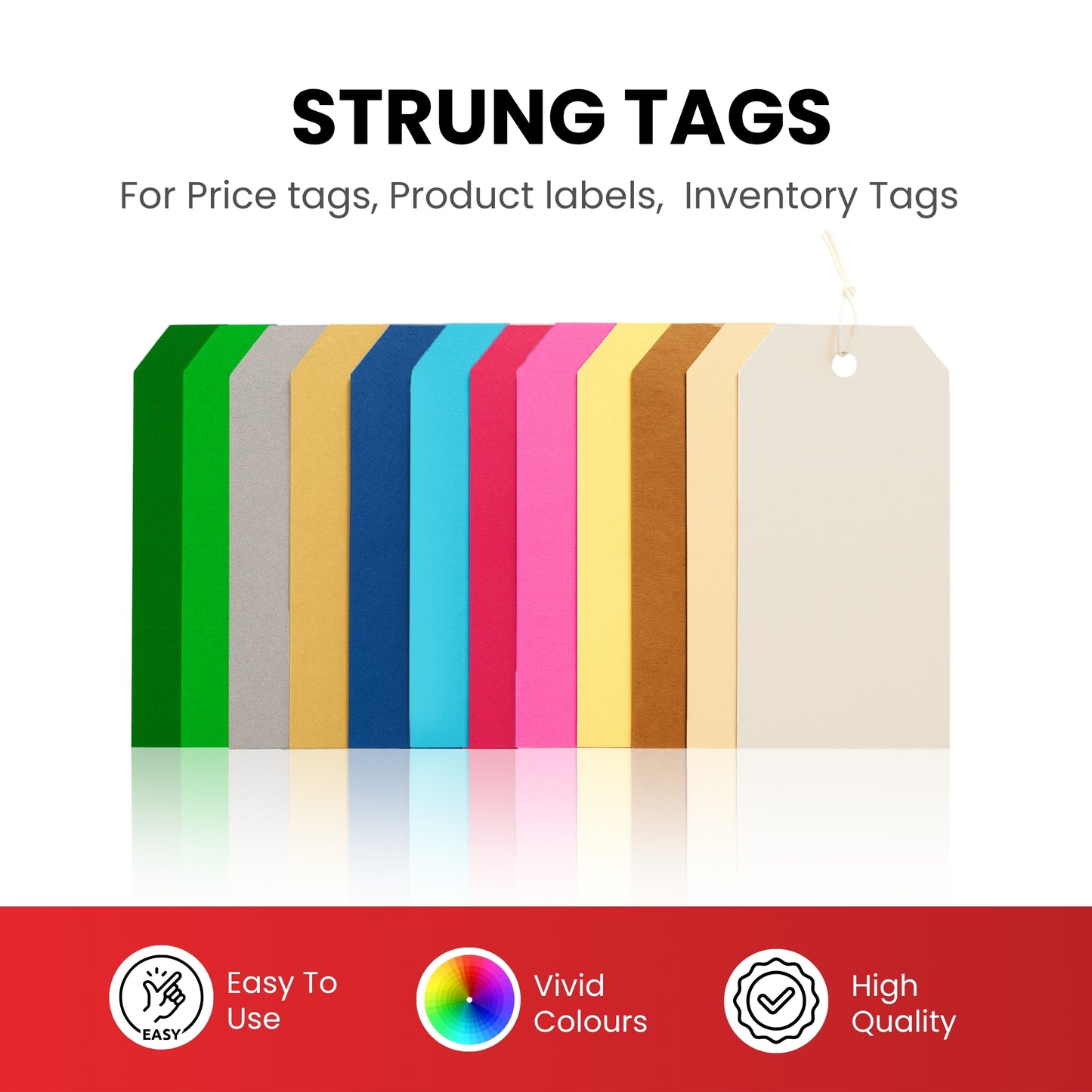Pack of 36 Assorted Metallic Coloured Strung Tags 60 x 120mm
