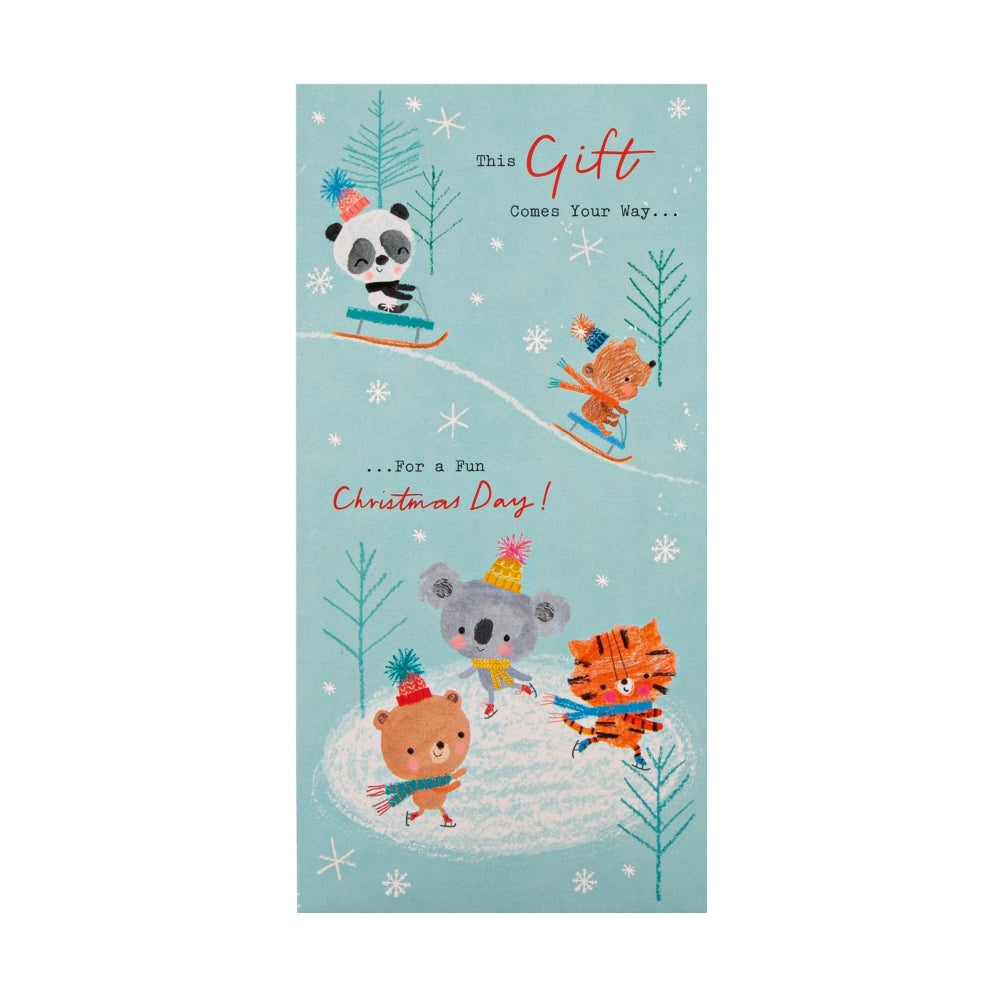 Cute Winter Animal in 2 Designs Pack of 4 Christmas Money Wallet Cards
