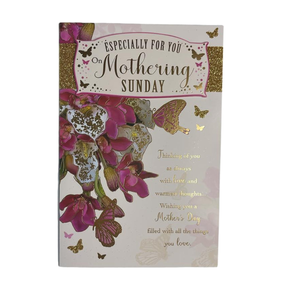Mothering Sunday Flowers Design Gold Glitter Finished Mother's Day Card