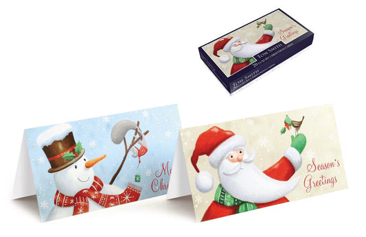 Pack of 20 Luxury Santa and Snowman Design Slim Christmas Cards