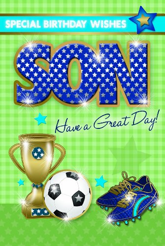 For Son Trophy With Football Design Birthday Card