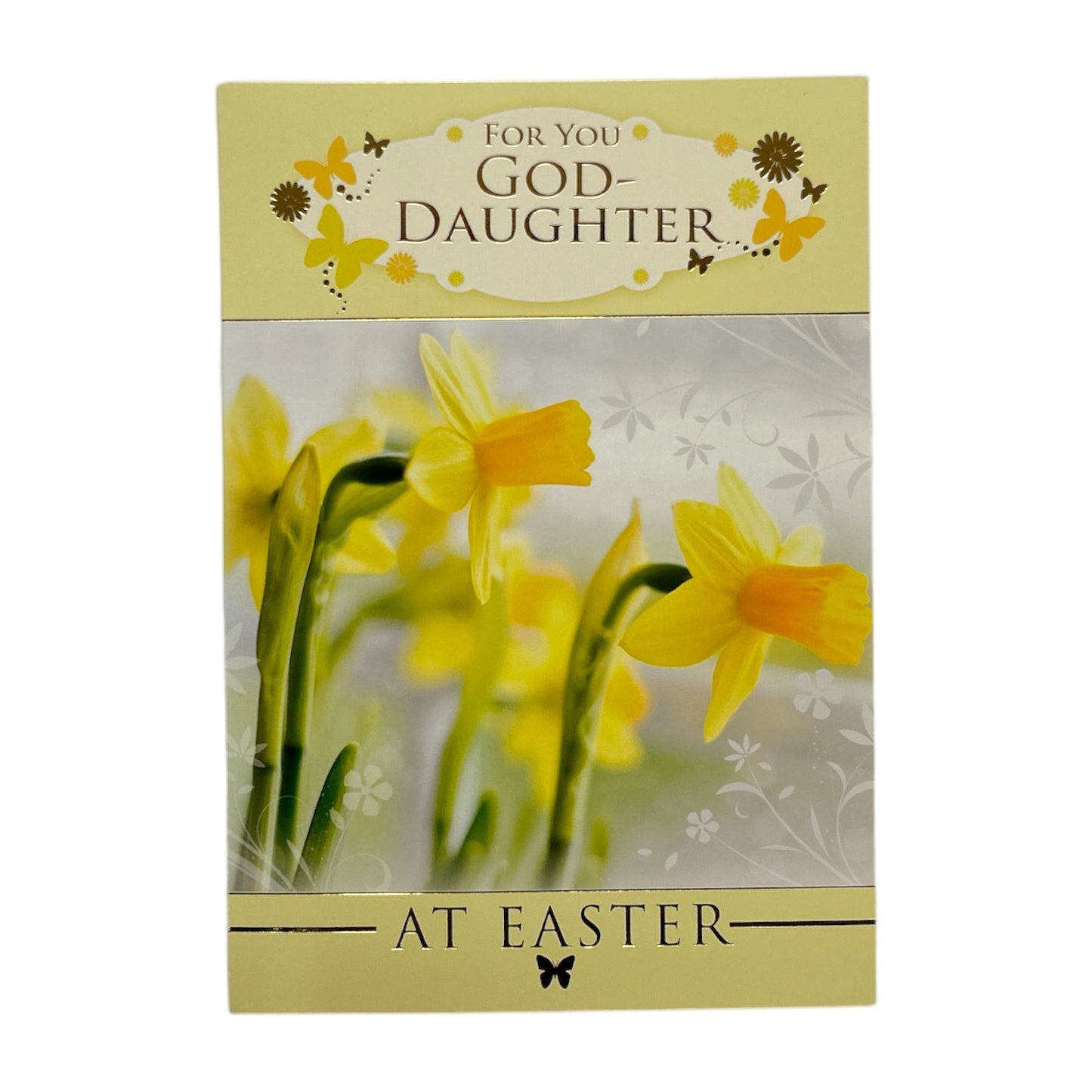 For Goddaughter Spring Daffodils and Butterflies Design Easter Card