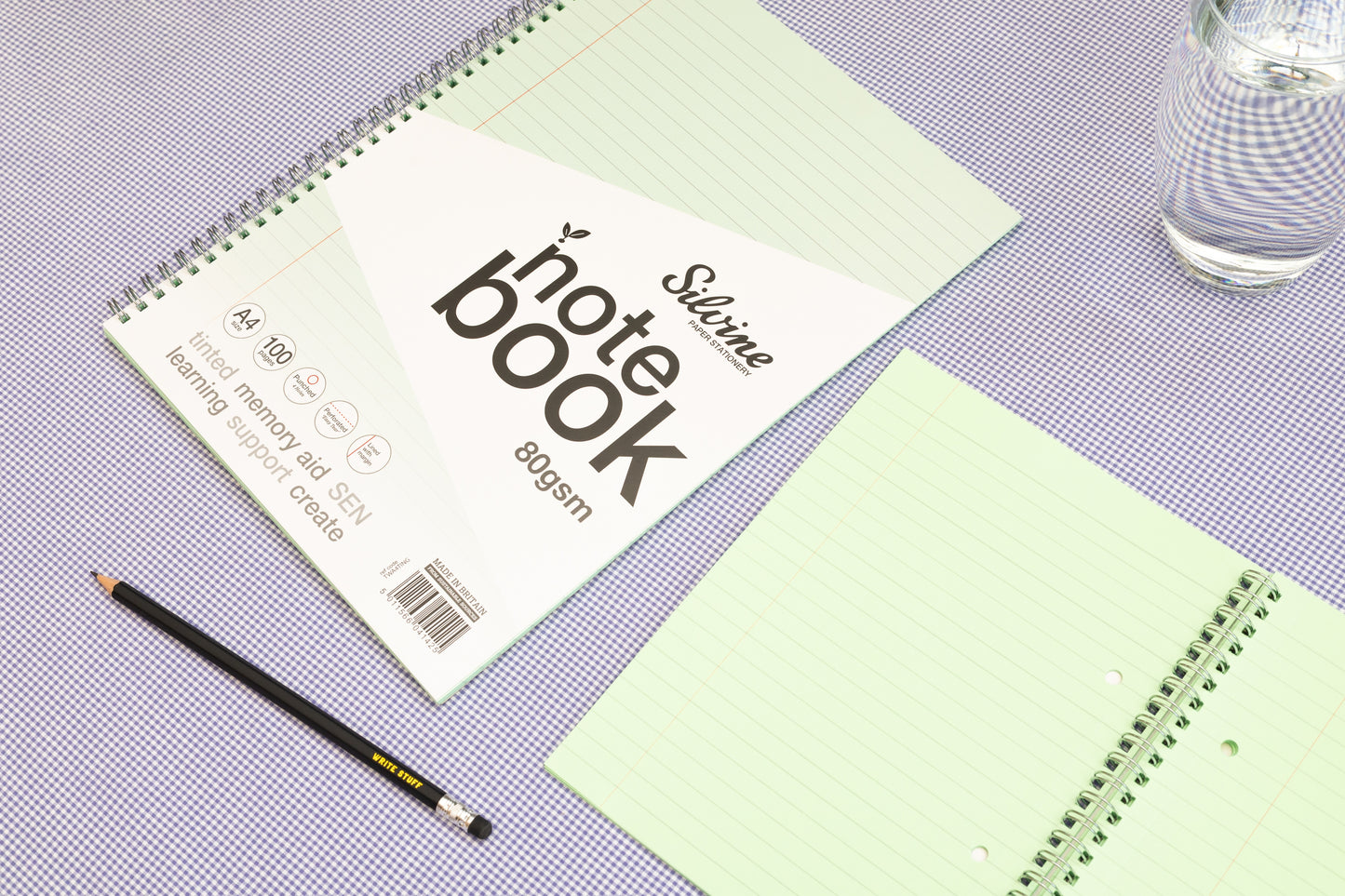A5+ 100 Pages Twin Wire SEN Green Paper Dyslexia Notebook - Lined with Margin
