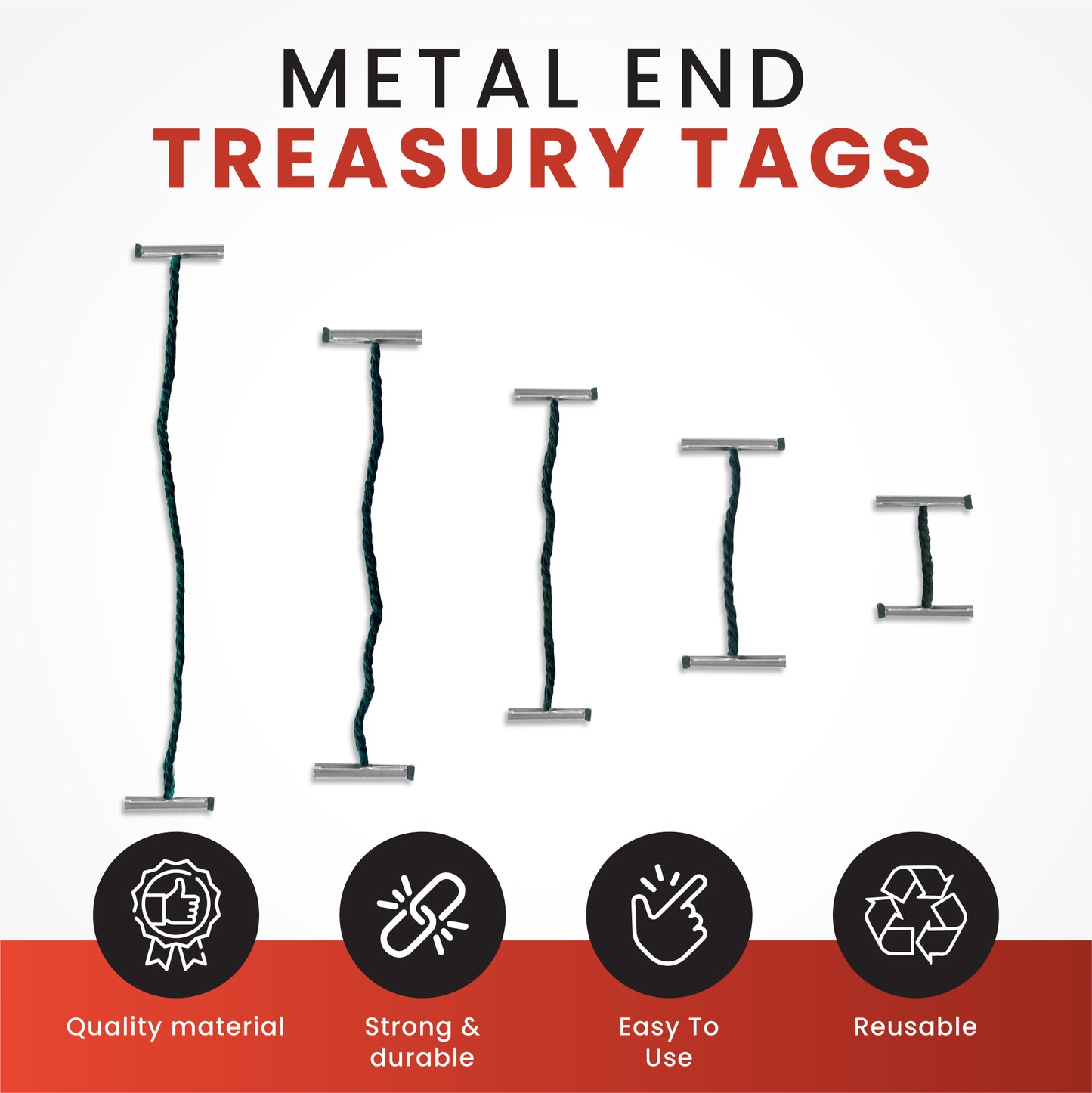 Pack of 500 101mm Metal End Treasury Tags
