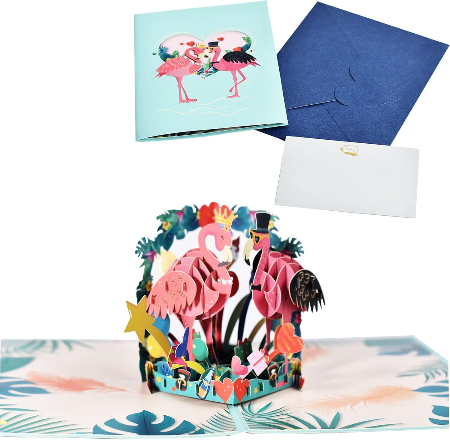 Flamingo Pair and Tropical Scene 3D Pop Up Greeting Card