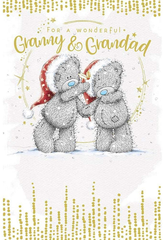 Wonderful Granny And Grandad Bear Holding Hands Design Christmas Card
