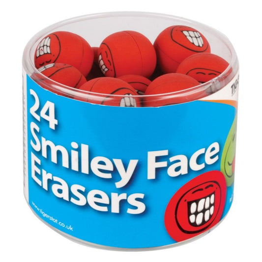 Pack of 24 Assorted Colour Smiley Face Erasers 