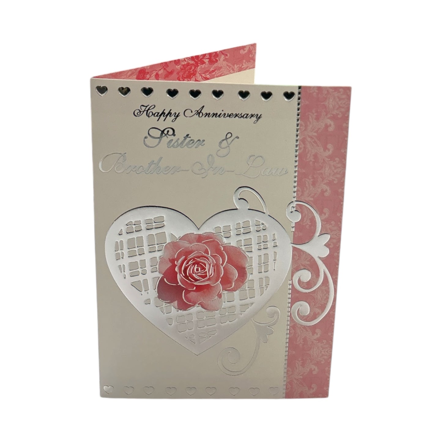 Sister & Brother-In-Law Traditional Silver Heart Design Anniversary Card