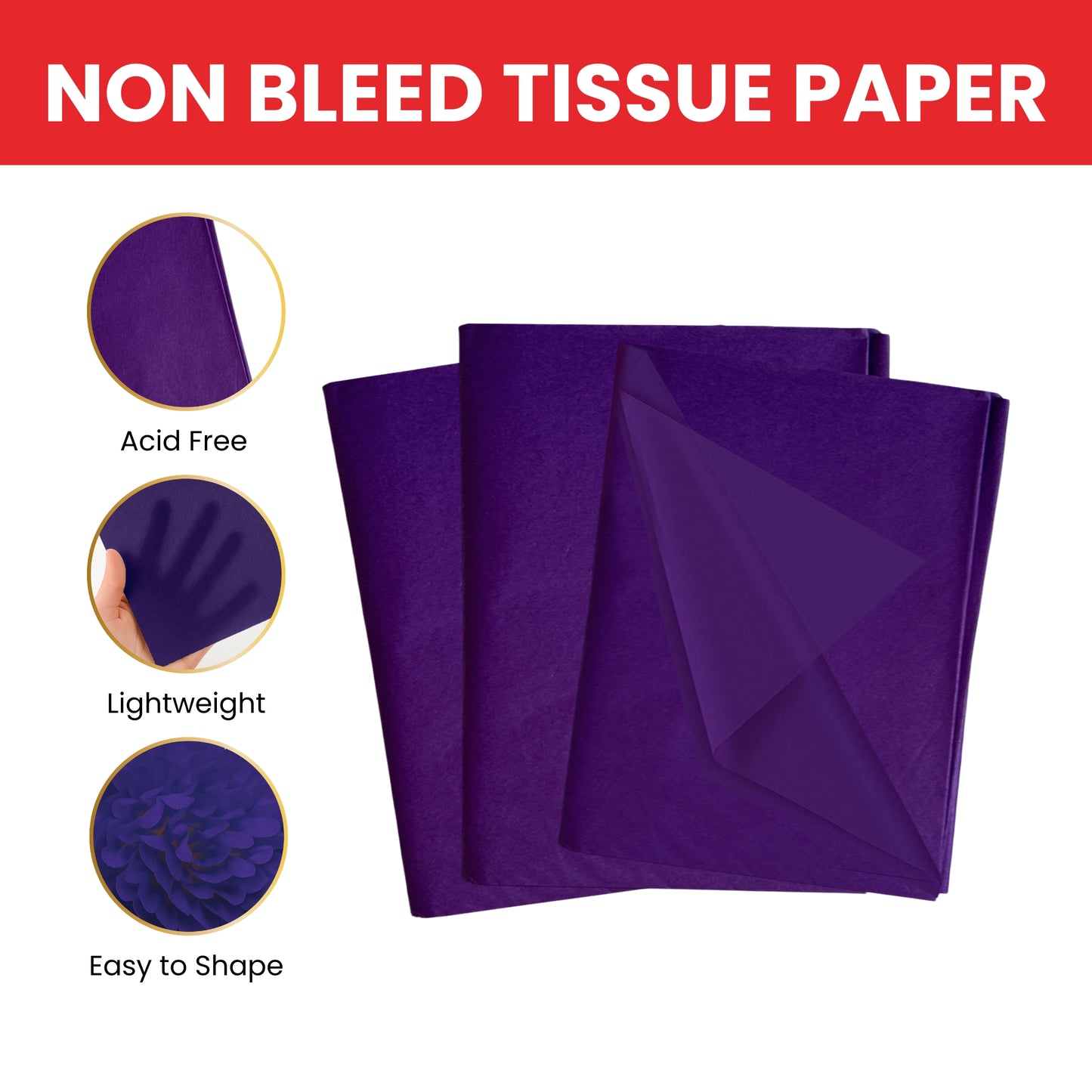 Pack of 1440 Purple Acid Free 50 x 70cm Tissue Paper Sheets