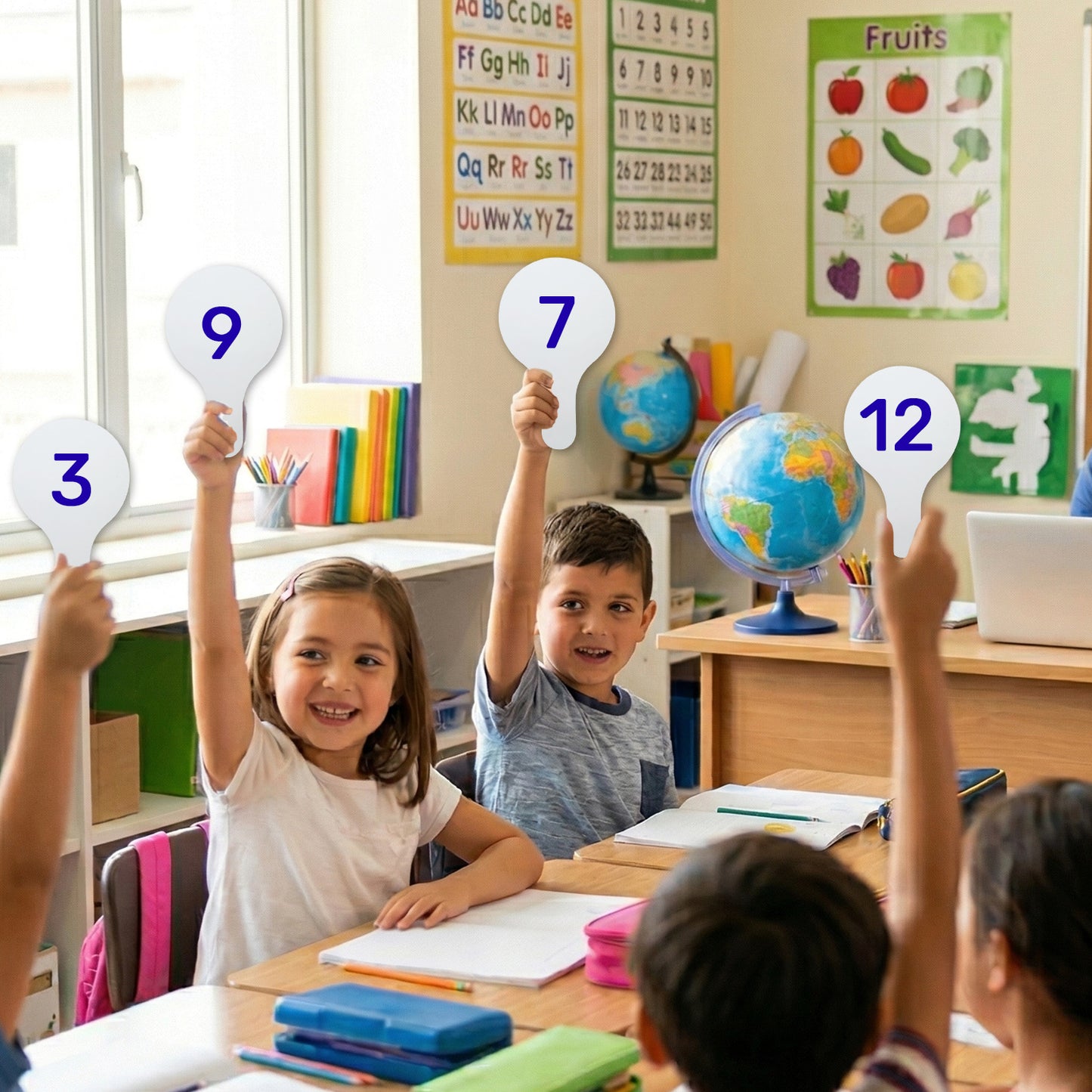 Pack of 6 Round Plain White MDF Double Sided Dry Erase Handheld Answer Paddles - Mini Whiteboard