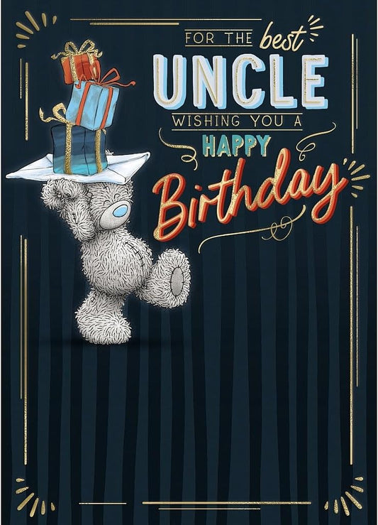 Bear With Gifts On Head Best Uncle Happy Birthday Card