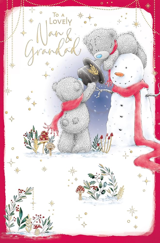 Bears Making Snowman Nan And Grandad Christmas Card