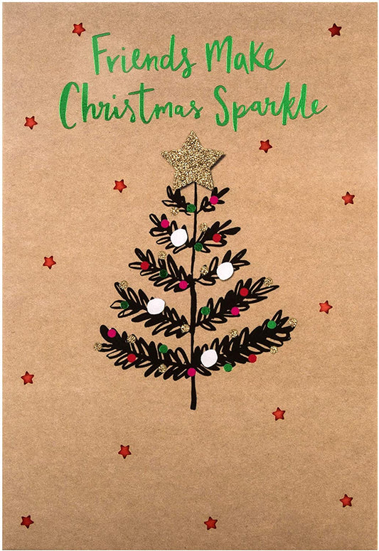 Christmas Tree With Glitter Star Design Friend Christmas Card 