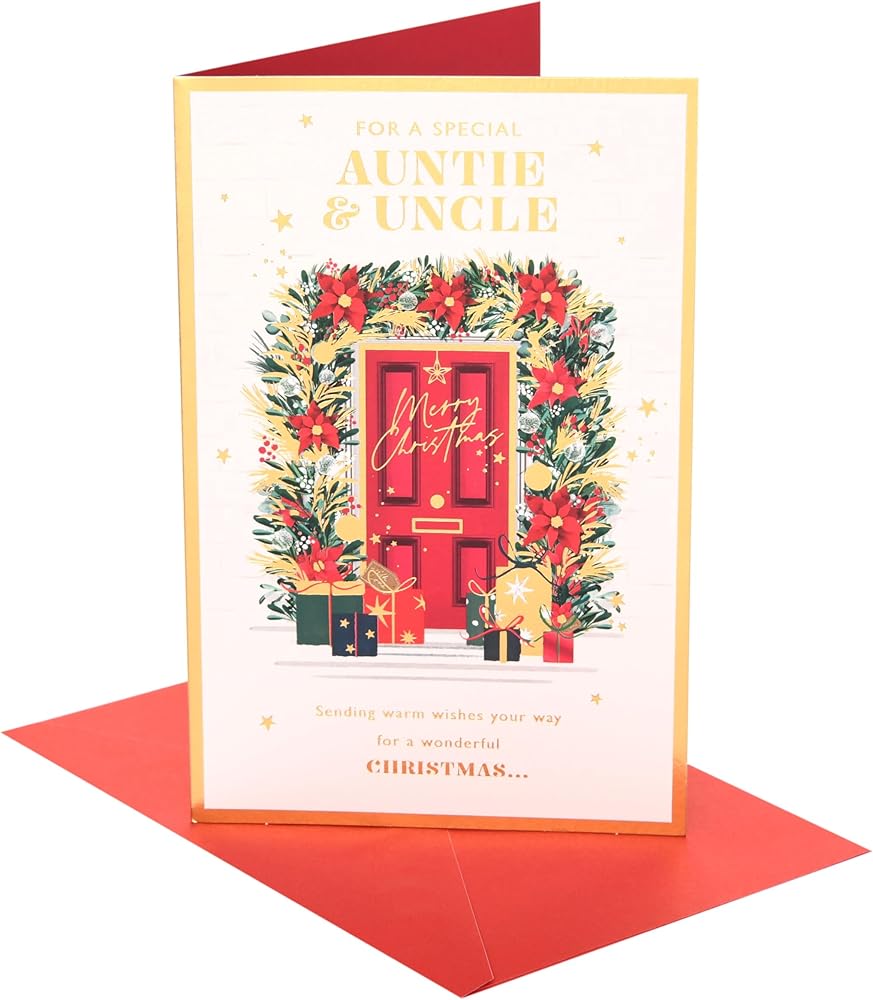 Xmas Doorway with Presents Auntie & Uncle Christmas Card