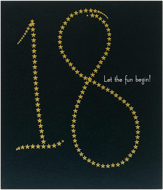 Let The Fun Begin Gold Star Design 18th Birthday Card