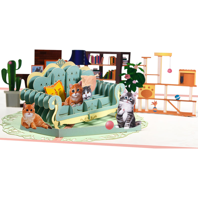 Cat Design Party 3D Pop Up Greeting Card