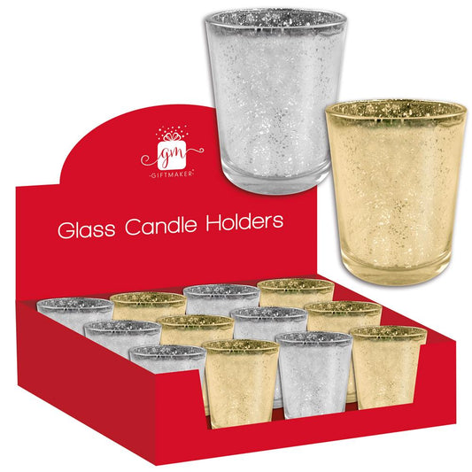 Gold or Silver Glass Candle Holder