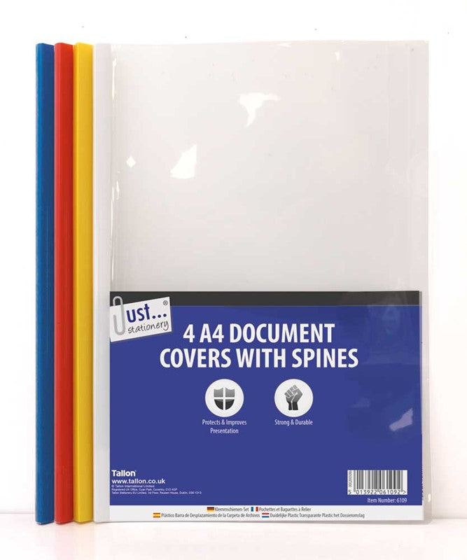 Pack of 4 A4 Clear Document Covers and Spines