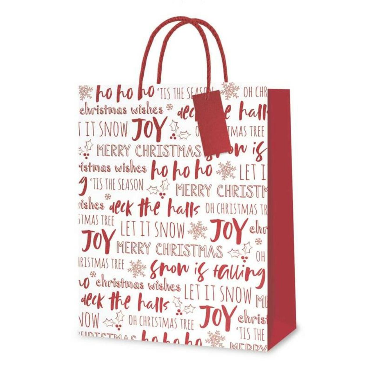 Medium White Christmas Gift Bag - Jingle HoHoHo