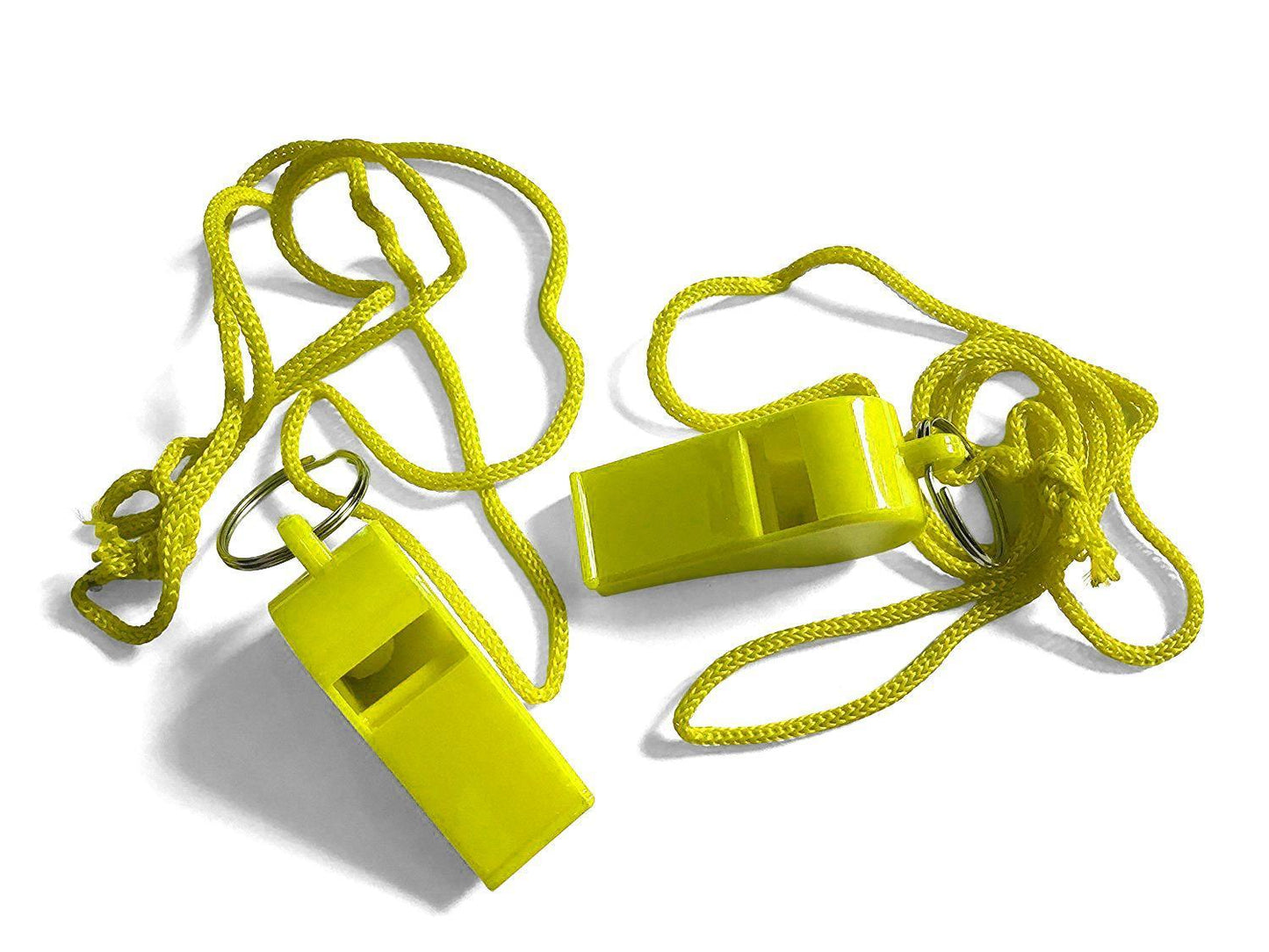 Pack of 50 Yellow Plastic Whistles with Lanyard Neck Cord