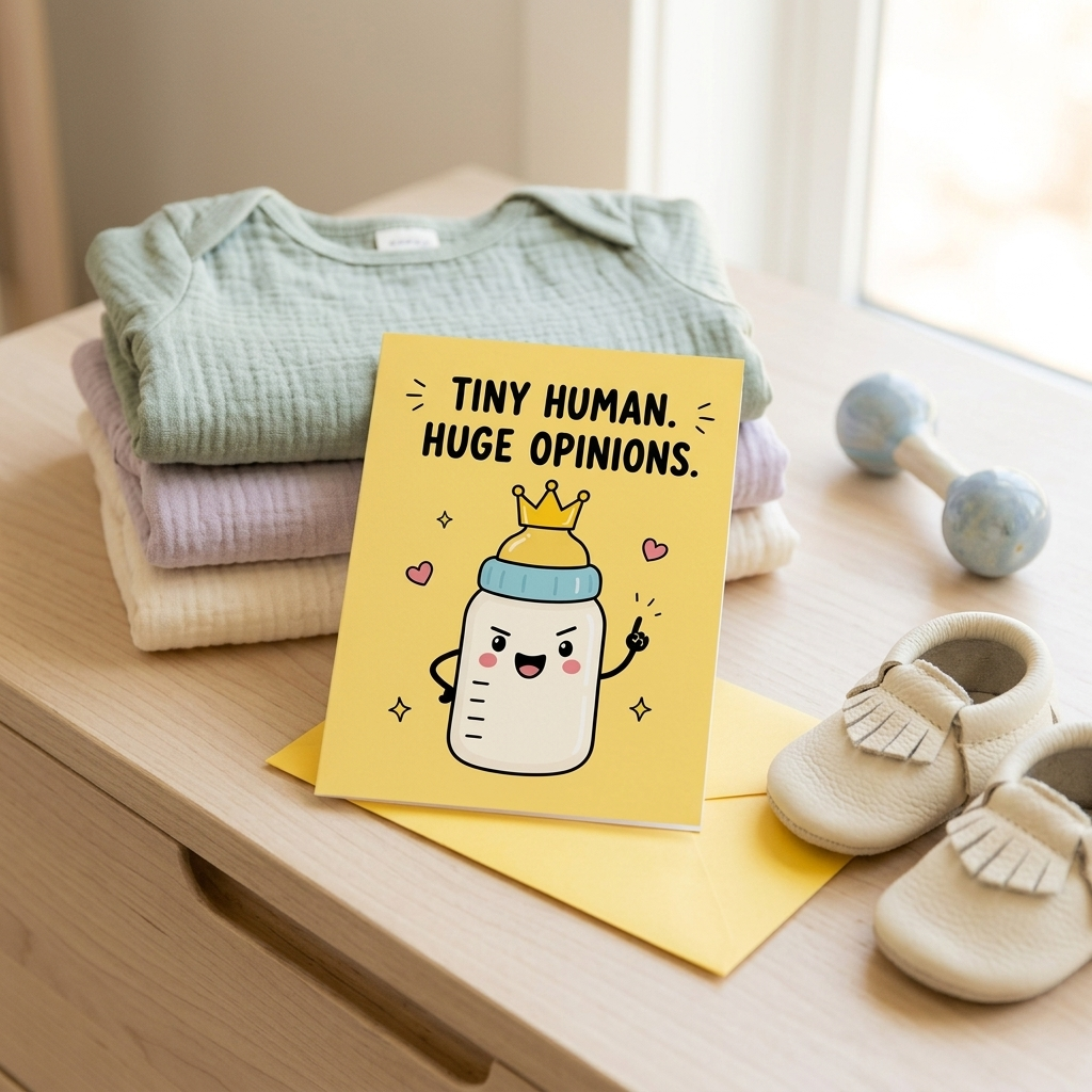 Tiny Human Hugh Opinions New Baby Congratulations Card