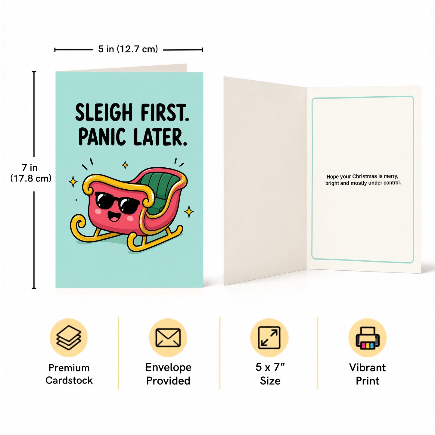 Sleigh First Panic Later Humorous Holiday Christmas Card
