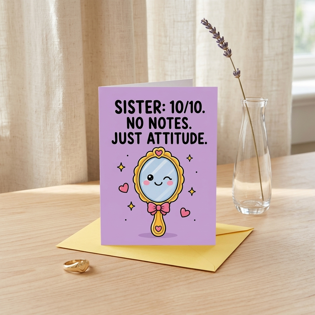 10/10 No Notes Just Attitude Sister Birthday Card