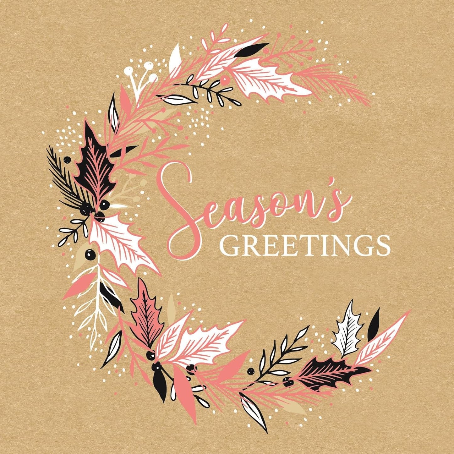 Pack of 10 Mini Kraft Foliage Design Christmas Cards