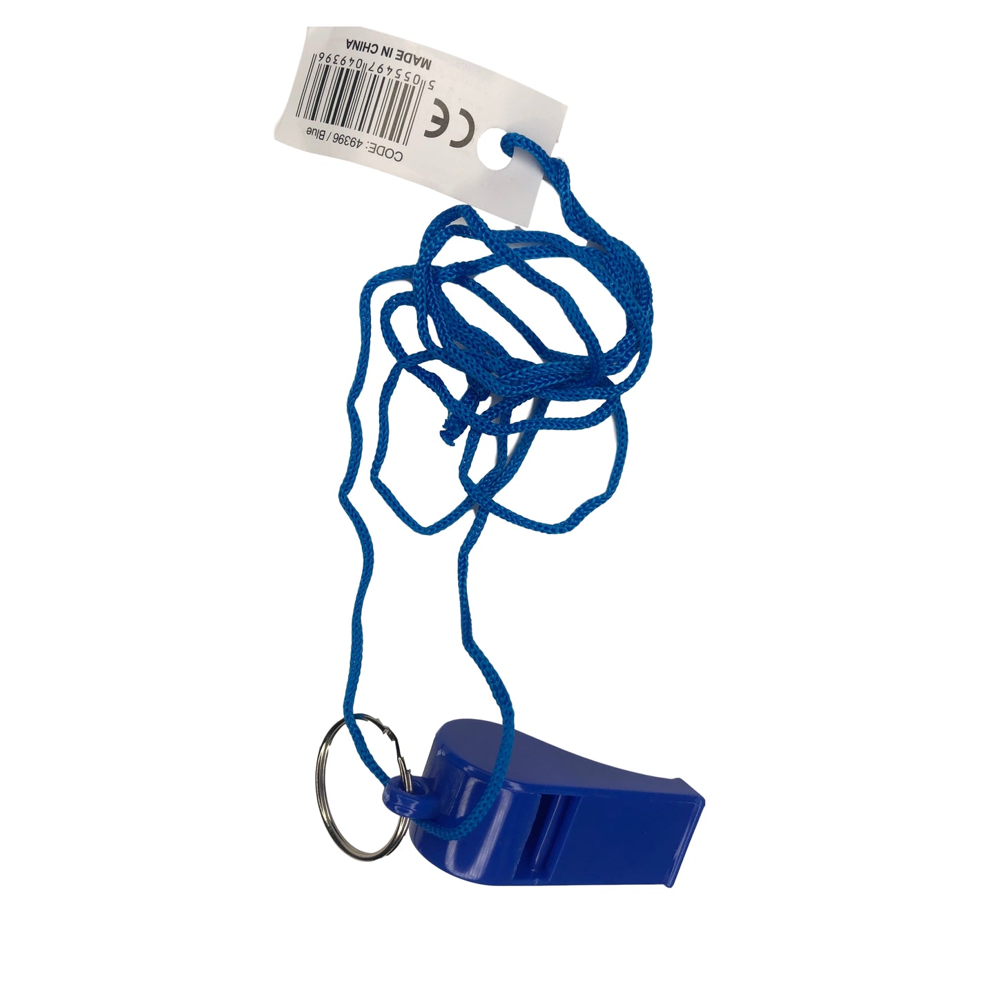 Pack of 100 Blue Plastic Whistles with Lanyard Neck Cord
