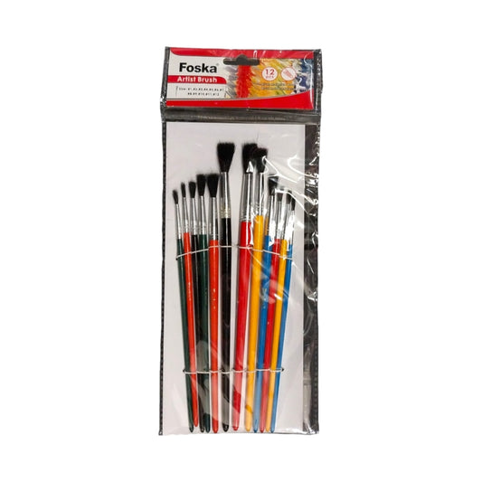 Pack of 12 Assorted Size Wooden Handle Wool Hair Artist Paint Brushes