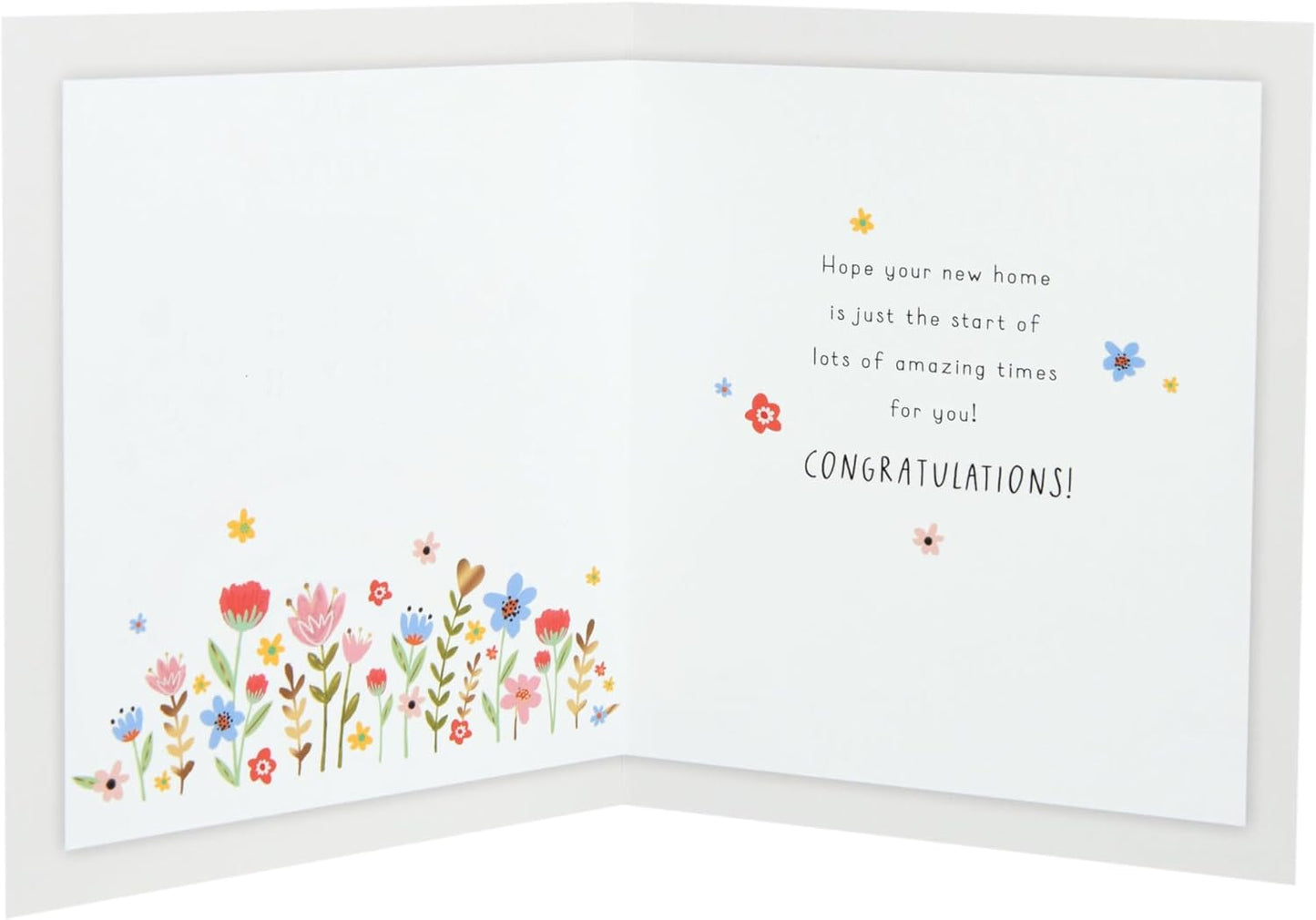 House with Flowers on Rainbow Design New Home Congratulations Card