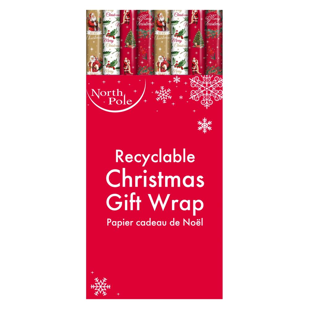 Pack of 4 4m Traditional Christmas Gift Wrap Rolls