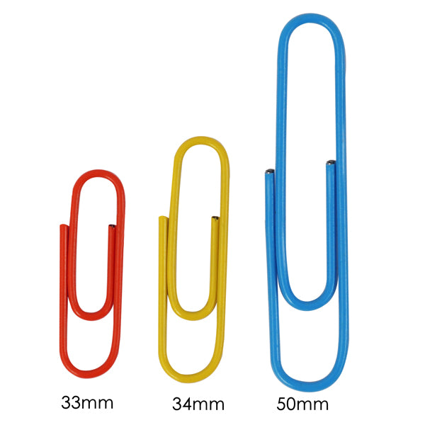 Bulk Pack of 1000 Assorted Coloured 33mm Paper Clips