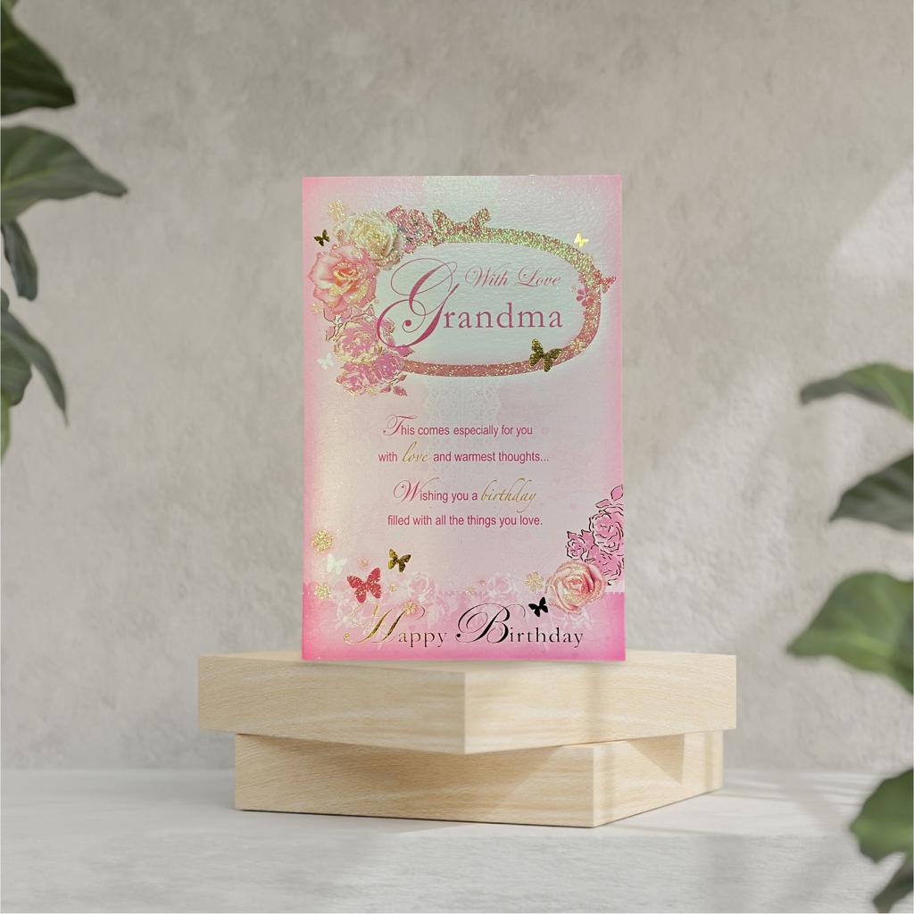 Grandma Pink Floral Design Warm Verse Birthday Card