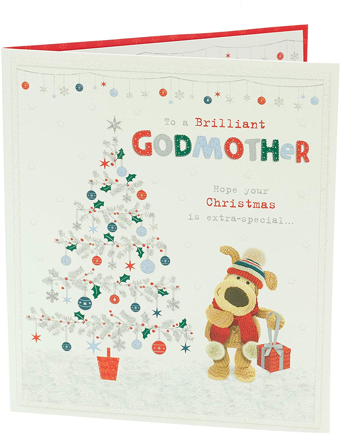 Brilliant Godmother Embossed Christmas Tree Design Boofle Christmas Card