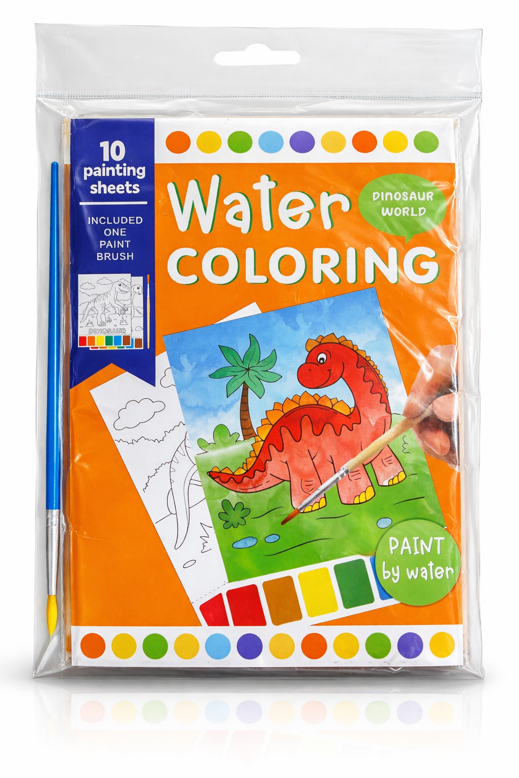Pack of 12 Dinosaur Water Colouring Set (21cm x 15cm) - A5 Size 10 Painting Sheets Paint Brush Included