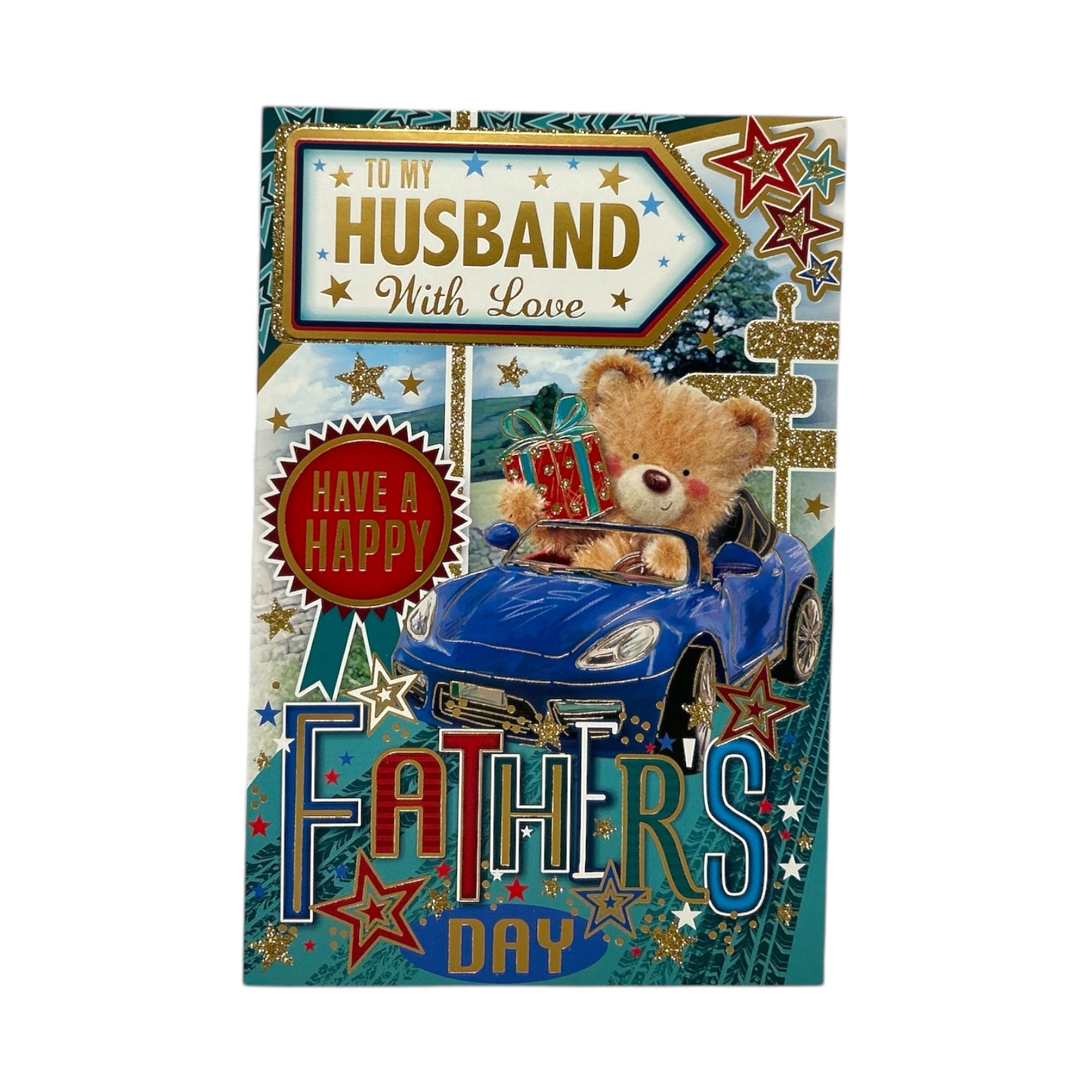 To My Husband Teddy In Blue Car Design Father's Day Card