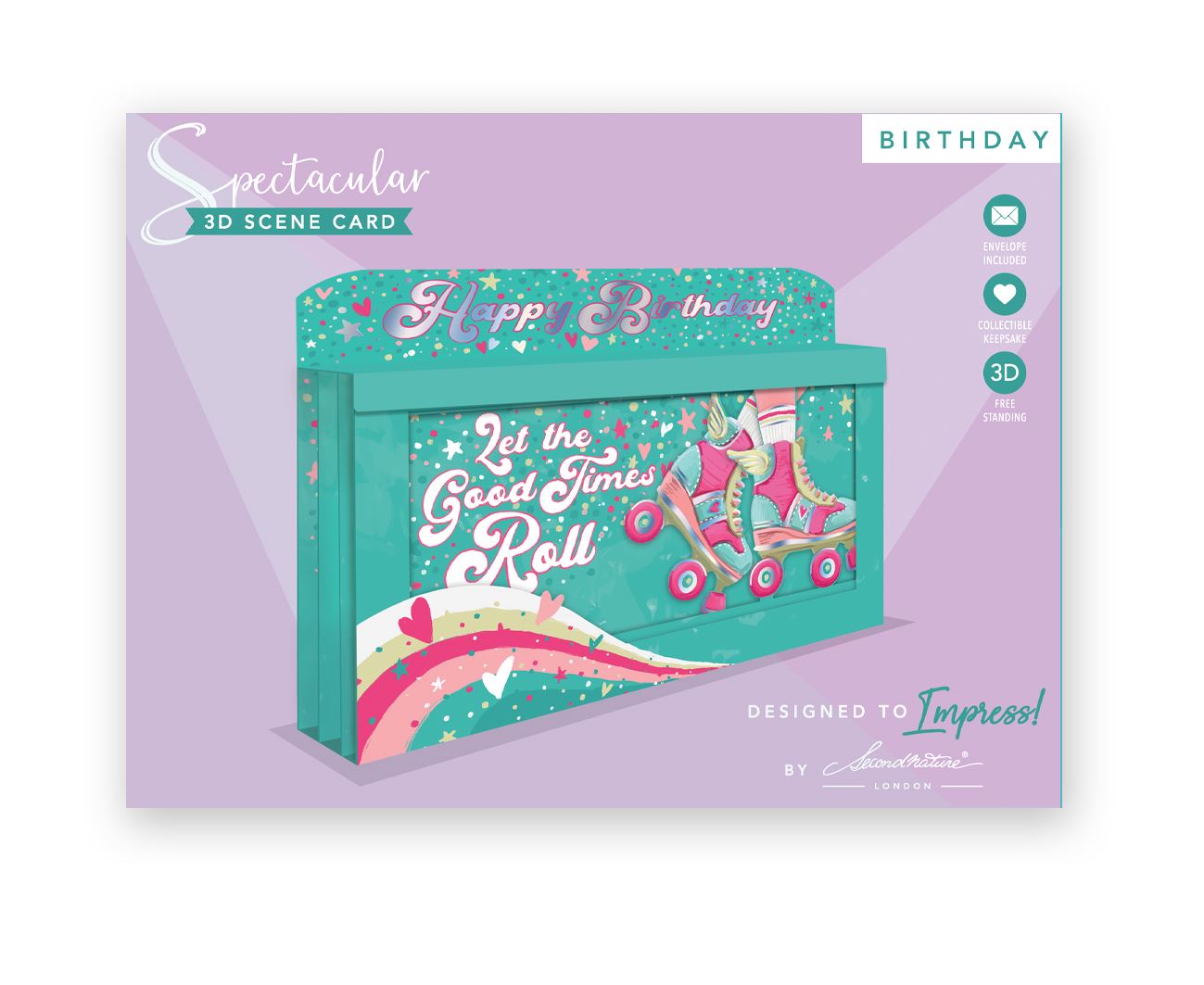 Roller Skates and Rainbow 3D Birthday Card