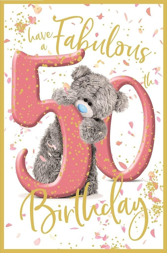 Bear Peeking Through 50th Birthday Card
