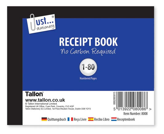 Numbered Receipt Book Carbonless - 80 Pages