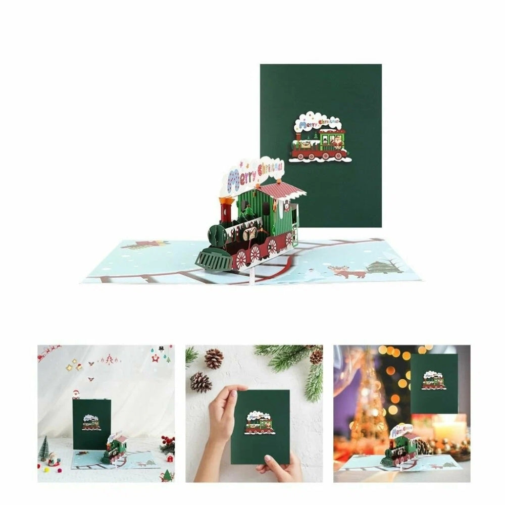 Snowy Journey with Colorful Train 3D Pop Up Christmas Card